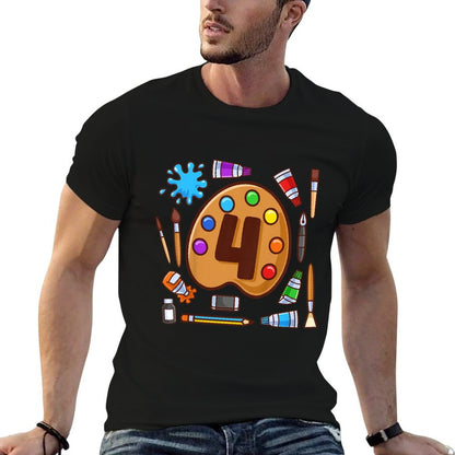 Kids 4th Art Birthday Party Four Year Old Artist Birthday  Tagless Design T-Shirt