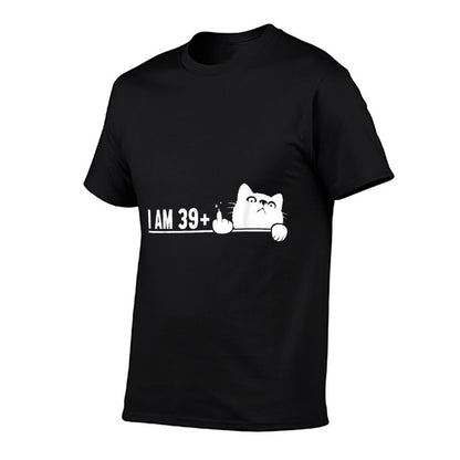 Funny, I Am 39 Plus, Cat Middle Finger 40th Birthday Cat  Polyester Blend T-Shirt