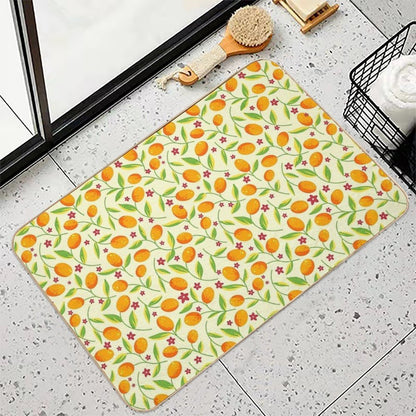 Orange Citrus Floral Pattern – Seamless Summer Fruit Botanical Illustration  Odorless Bath Mat