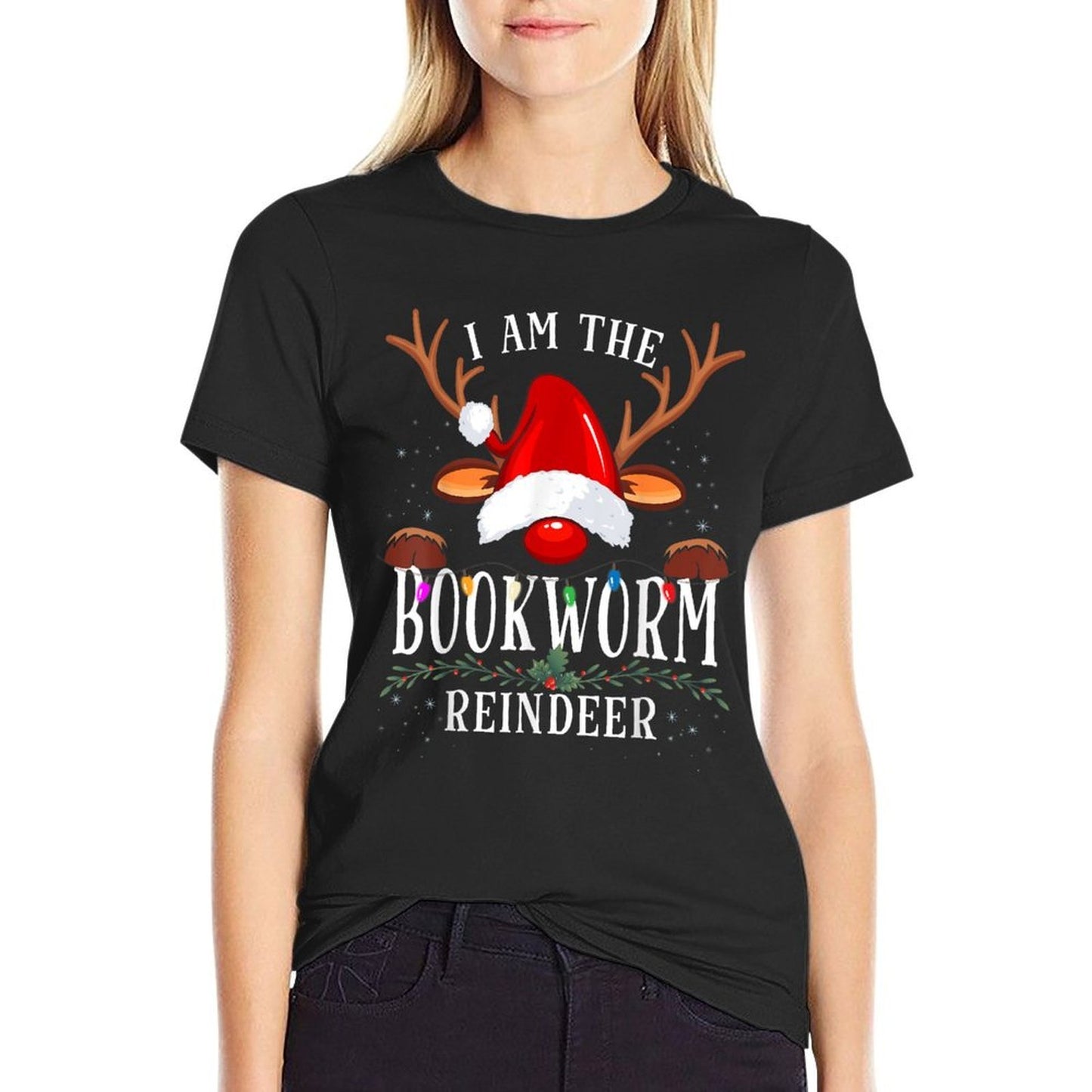 I Am The Bookworm Reindeer Christmas Family  Slim-fit Cut T-Shirt