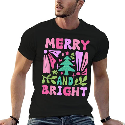 Merry And Bright Christmas Xmas Tree Pajamas Family Holiday Comfortable T-Shirt