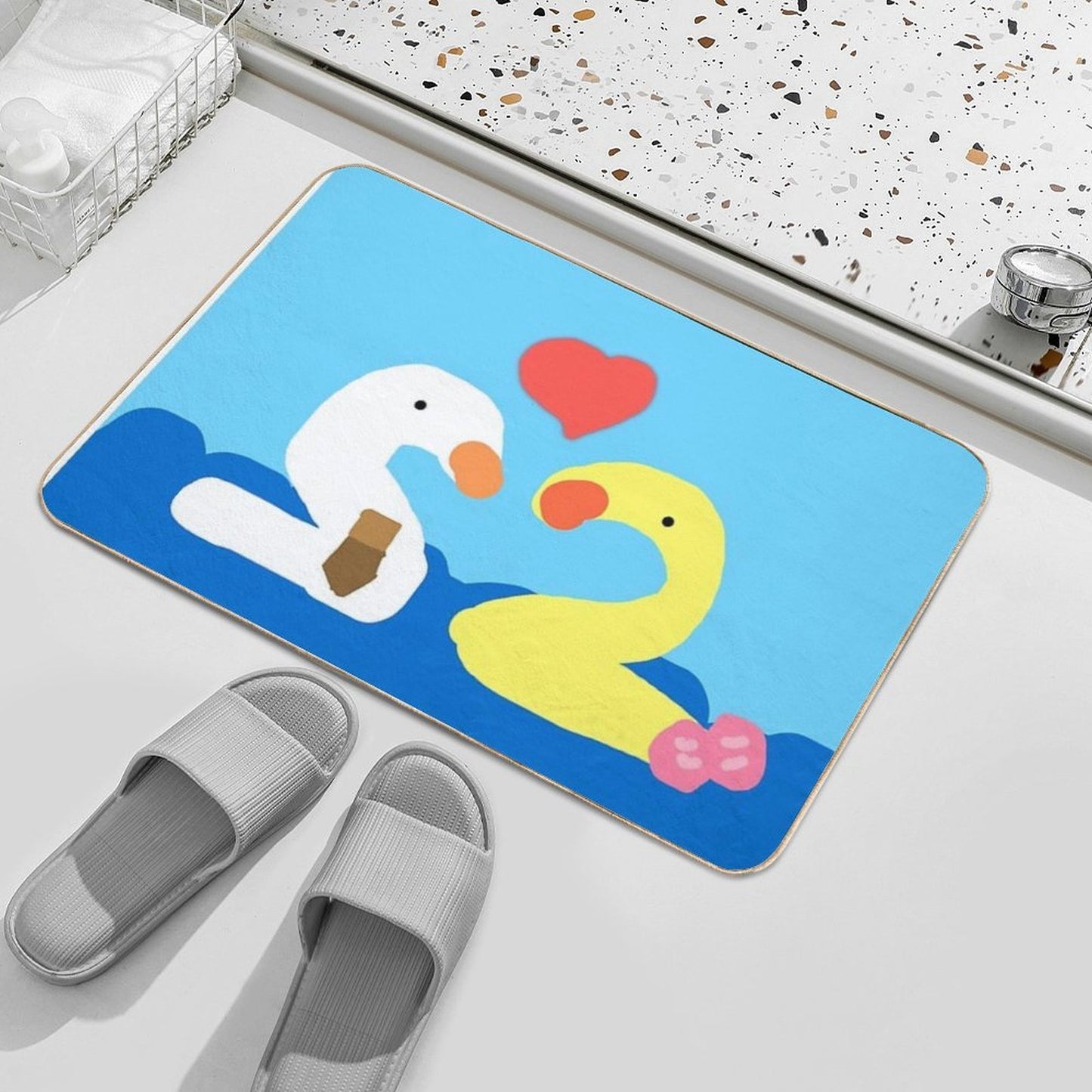 Two Ducks Are Falling in Love  Rapid-Drying Bath Mat