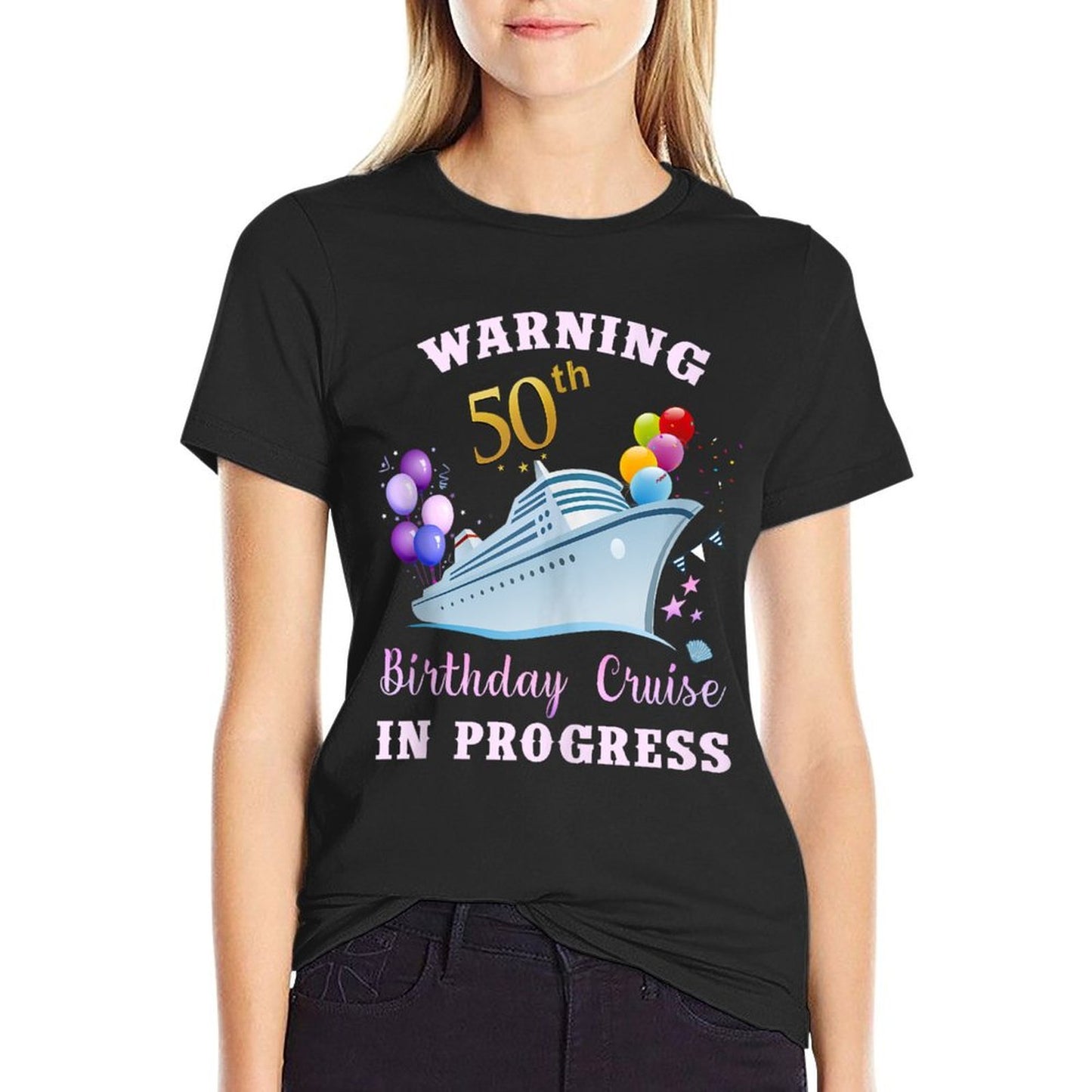Womens Warning 50th Birthday Cruise In Progress Funny Cruise  Heathered Texture T-Shirt