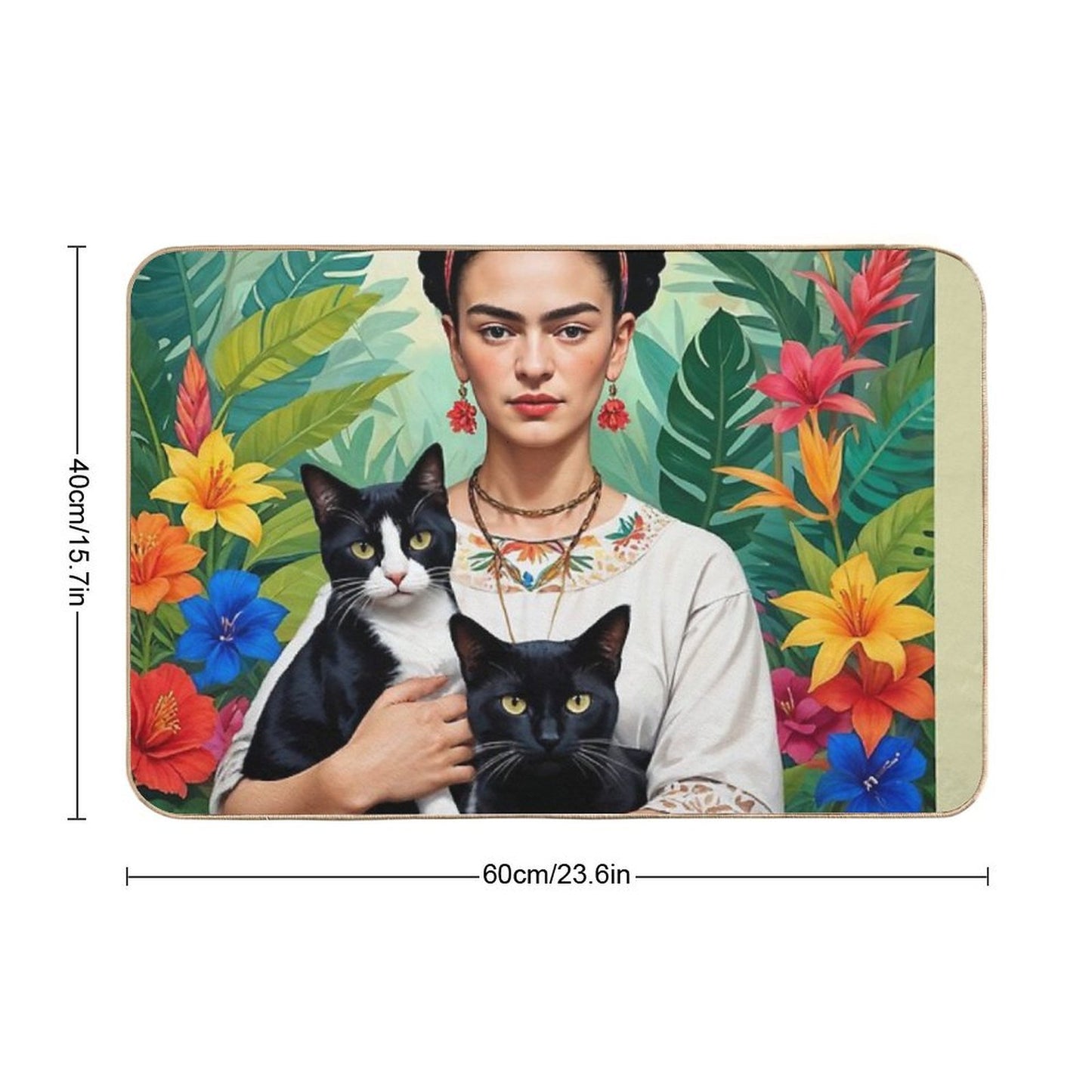 Frida Kahlo  Flowers Black Cats  Kittens  Frida Kahlo  Pet-Safe Bath Mat