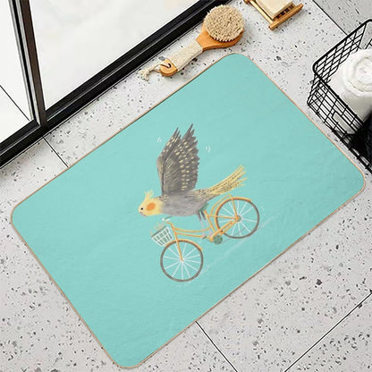 Cockatiel on A Bicycle  Easy To Clean Bath Mat