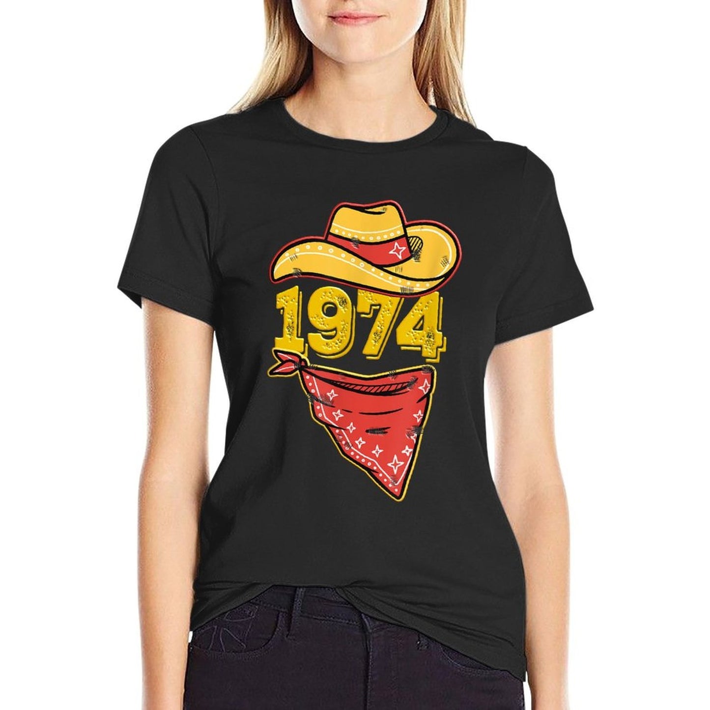 Funny 1974 Western Country Cowboy Hat Bandana 50th Birthday  High-quality Stitching T-Shirt