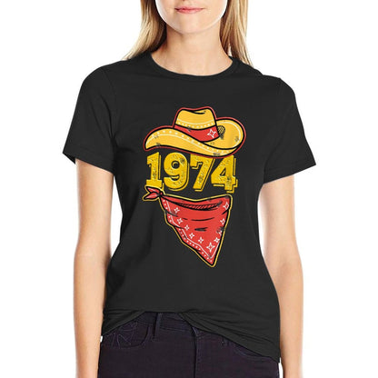 Funny 1974 Western Country Cowboy Hat Bandana 50th Birthday  High-quality Stitching T-Shirt