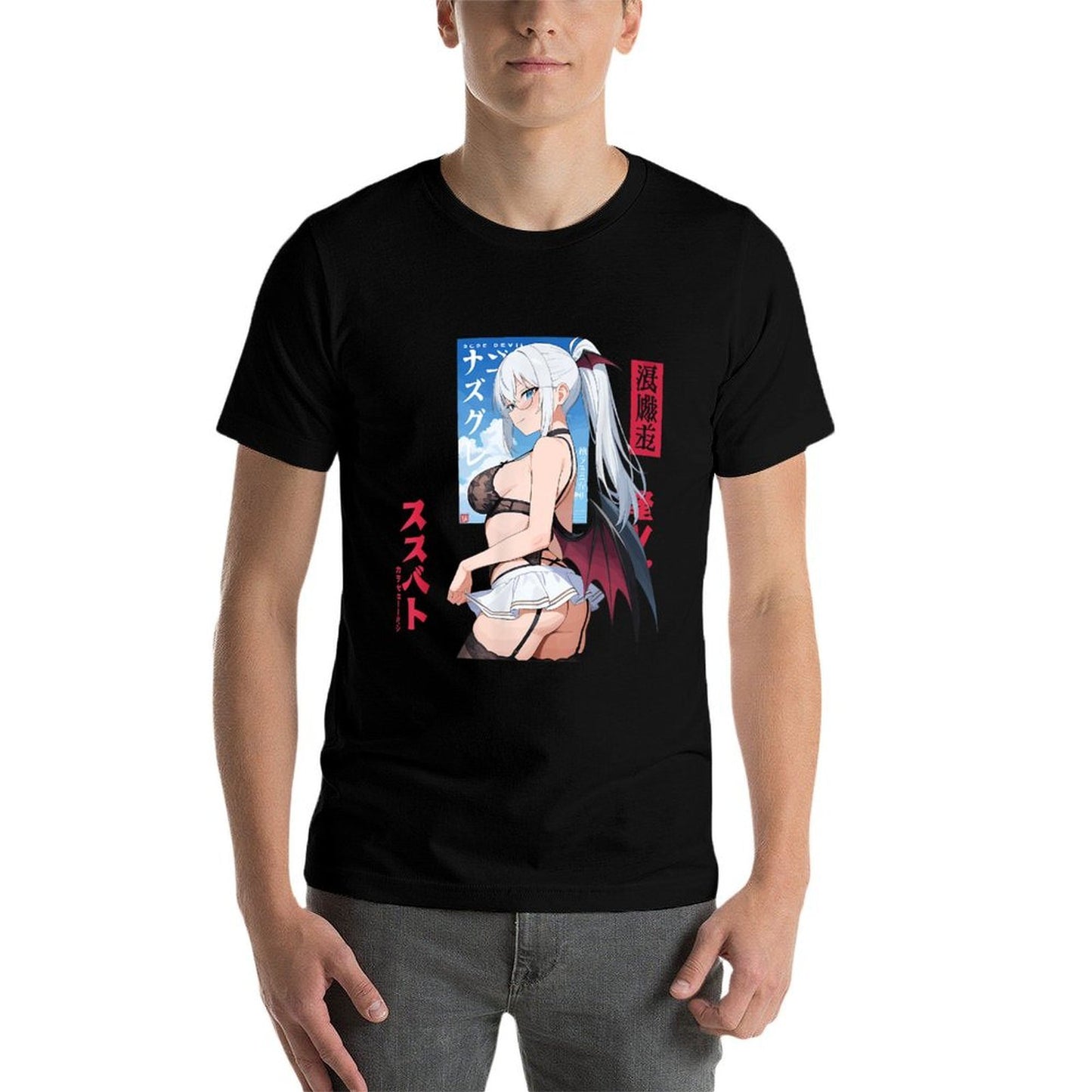 Waifu Sexy Anime Girl Angel Devil Wings Japanese Art  Heathered Texture T-Shirt