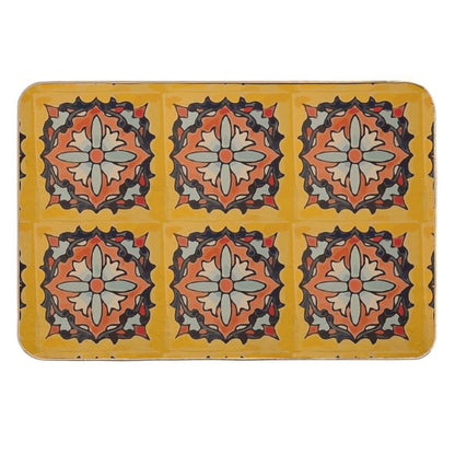 Ocher Flower Retro Mexican Tile Boho Chic Mosaic  Repositionable Bath Mat