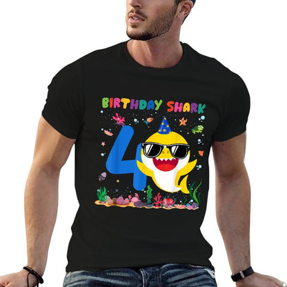4 Year Old Birthday Shark 4th Toddlers Birthday Boy Girl  Wrinkle-resistant T-Shirt