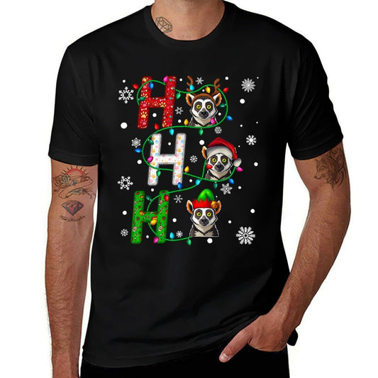 Matching Christmas Santa Hat Ho Ho Ho Lemur Animal Xmas  Cotton T-Shirt