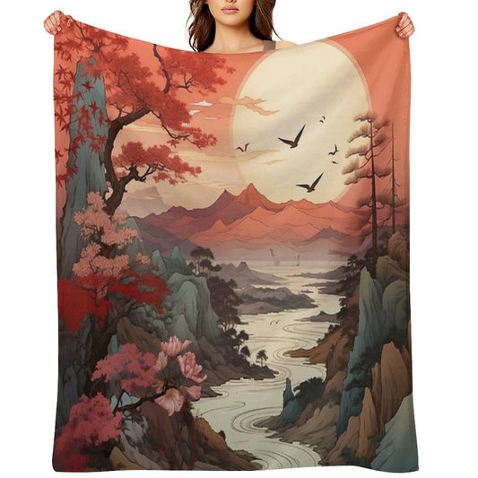 Japanese Scenic Compact Throw Blanket