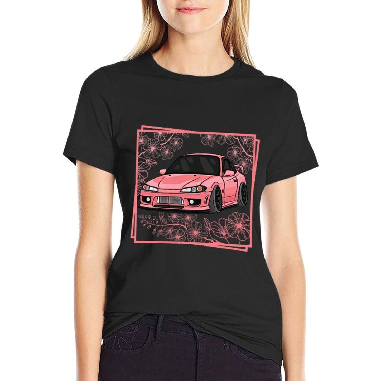 Kawaii S15 Silvia Spec-R Cherry Blossom Forest Front + Back  Slim-fit Cut T-Shirt
