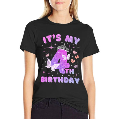 Kids 4 Year Old Princess Butterfly Its My 4th Birthday Girls Premium  Graphic-printed T-Shirt