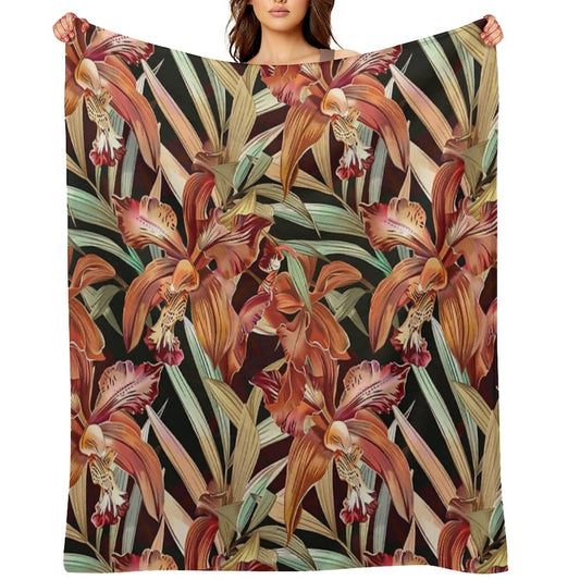 Autumn Orchid Splendor Machine-washable Throw Blanket