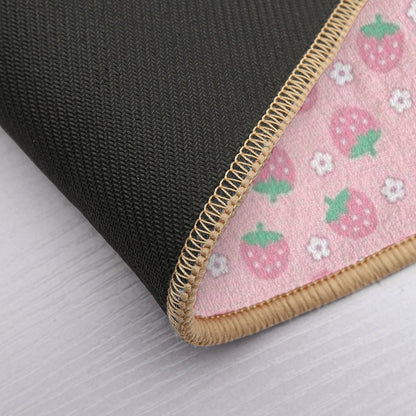 Strawberries Pink White Flowers Sakura Kawaii Cute Pastel Aesthetic  Pet-Safe Bath Mat