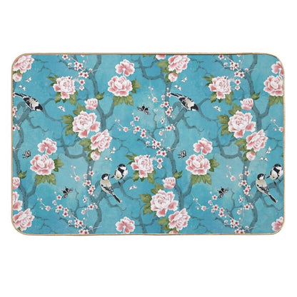 Chinoiserie Birds in Turquoise Blue  Absorbent Bath Mat