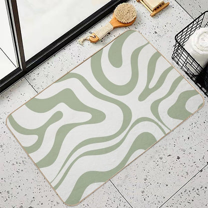 Modern Liquid Swirl Abstract Pattern in Sage Green Tones  Non-Slip Bath Mat