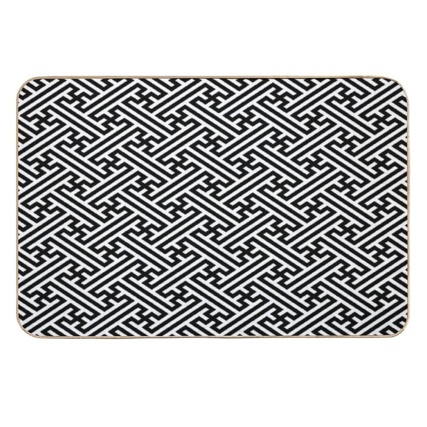 Sayagata - Japanese Traditional Pattern - Black  Slip-Resistant Bath Mat