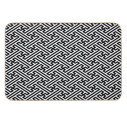 Sayagata - Japanese Traditional Pattern - Black  Slip-Resistant Bath Mat
