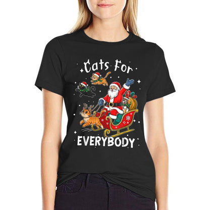 Cats for Everybody Santa Christmas Funny Cat Xmas Women Kids  Summer-ready Fabric T-Shirt