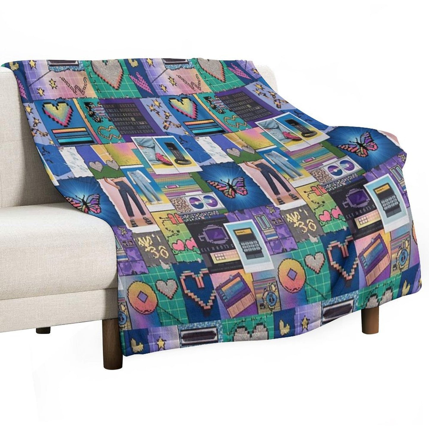 Y2K Aesthetic - Vintage Y2K Mosaic Collage with Scrapbook-Style Tiles Velvety-soft Throw Blanket