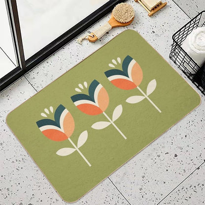 Retro Tulip - Orange And Olive Green  Slip-Resistant Bath Mat