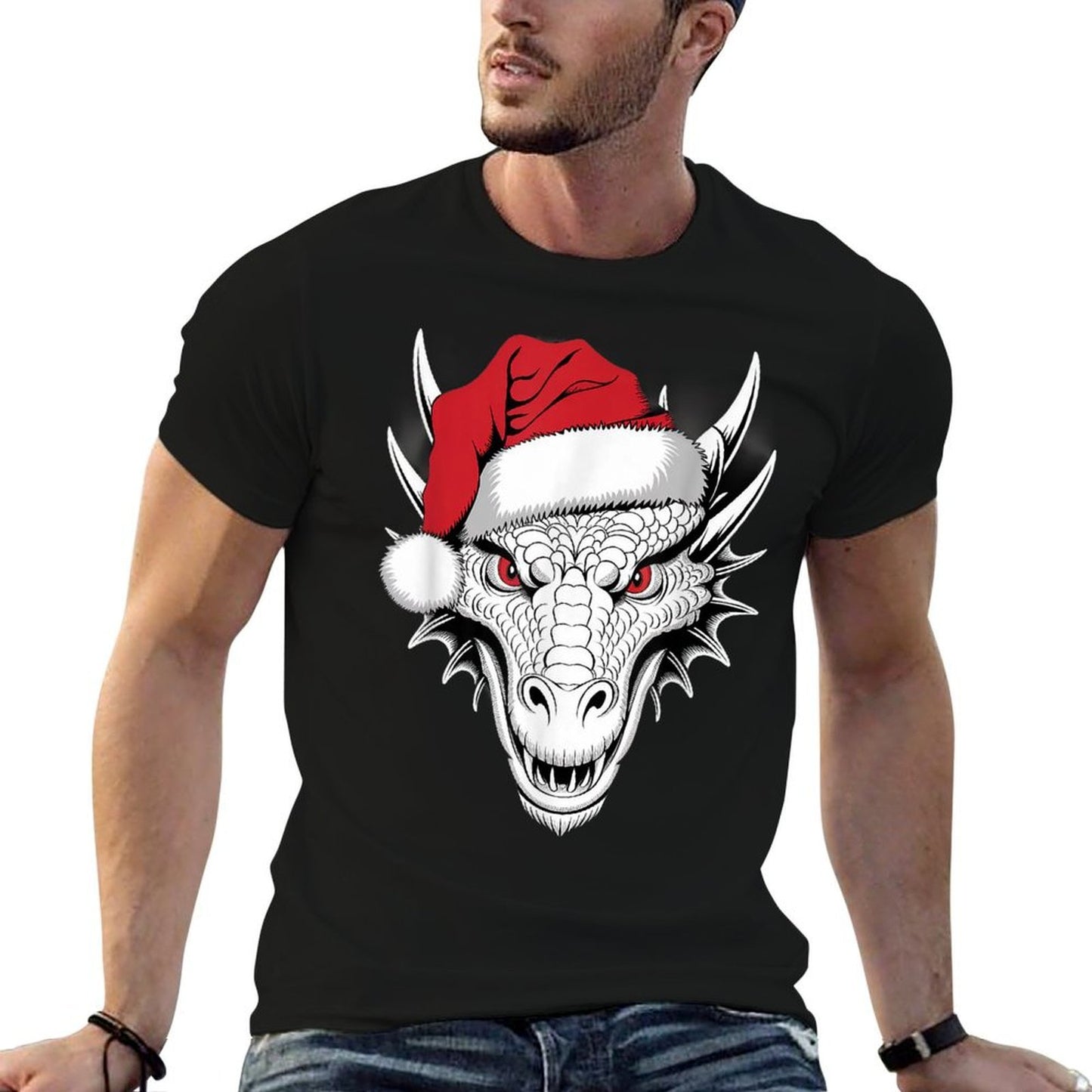 Joyful Dragon Santa on Dragon Christmas  Cotton T-Shirt