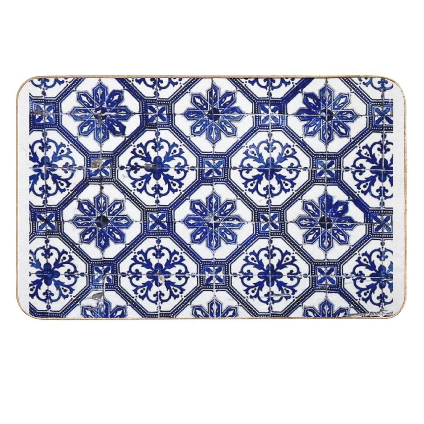 Blue And White Portuguese Tile  Absorbent Bath Mat
