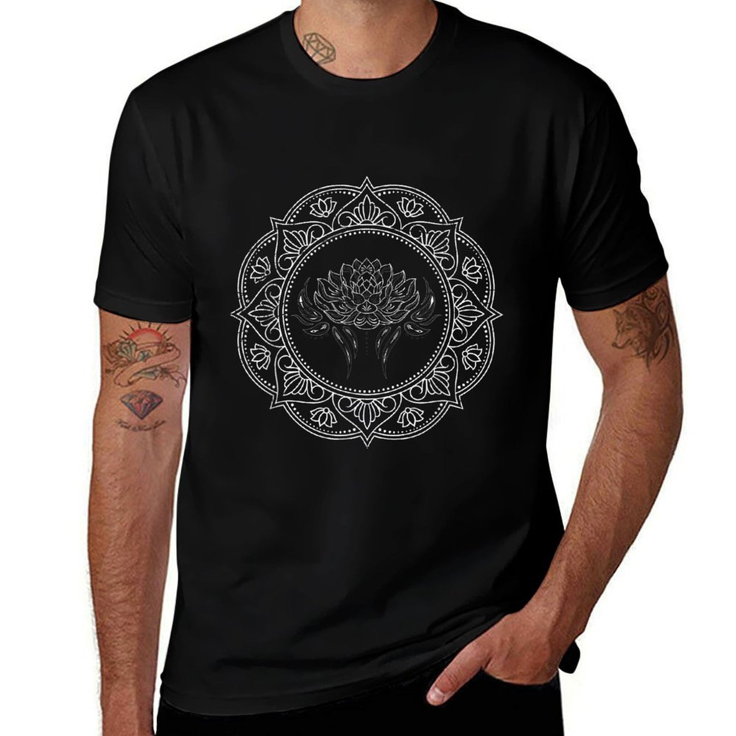 Yoga Meditation Fractal Geometry Spiritual Mandala Lotus  Wrinkle-resistant T-Shirt