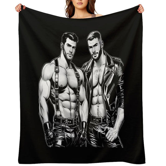 Gay Leder Chaps in Chaps Tom of Finland Tribute Leather Bikers Hangout Pride Graphic Design Velvety-soft Throw Blanket