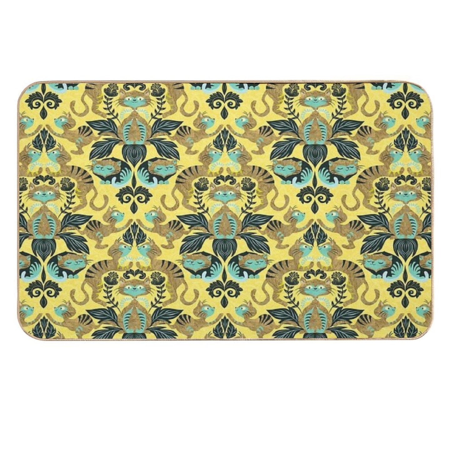 Yellow Damask Cats  Dirt-Trapping Bath Mat