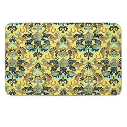 Yellow Damask Cats  Dirt-Trapping Bath Mat