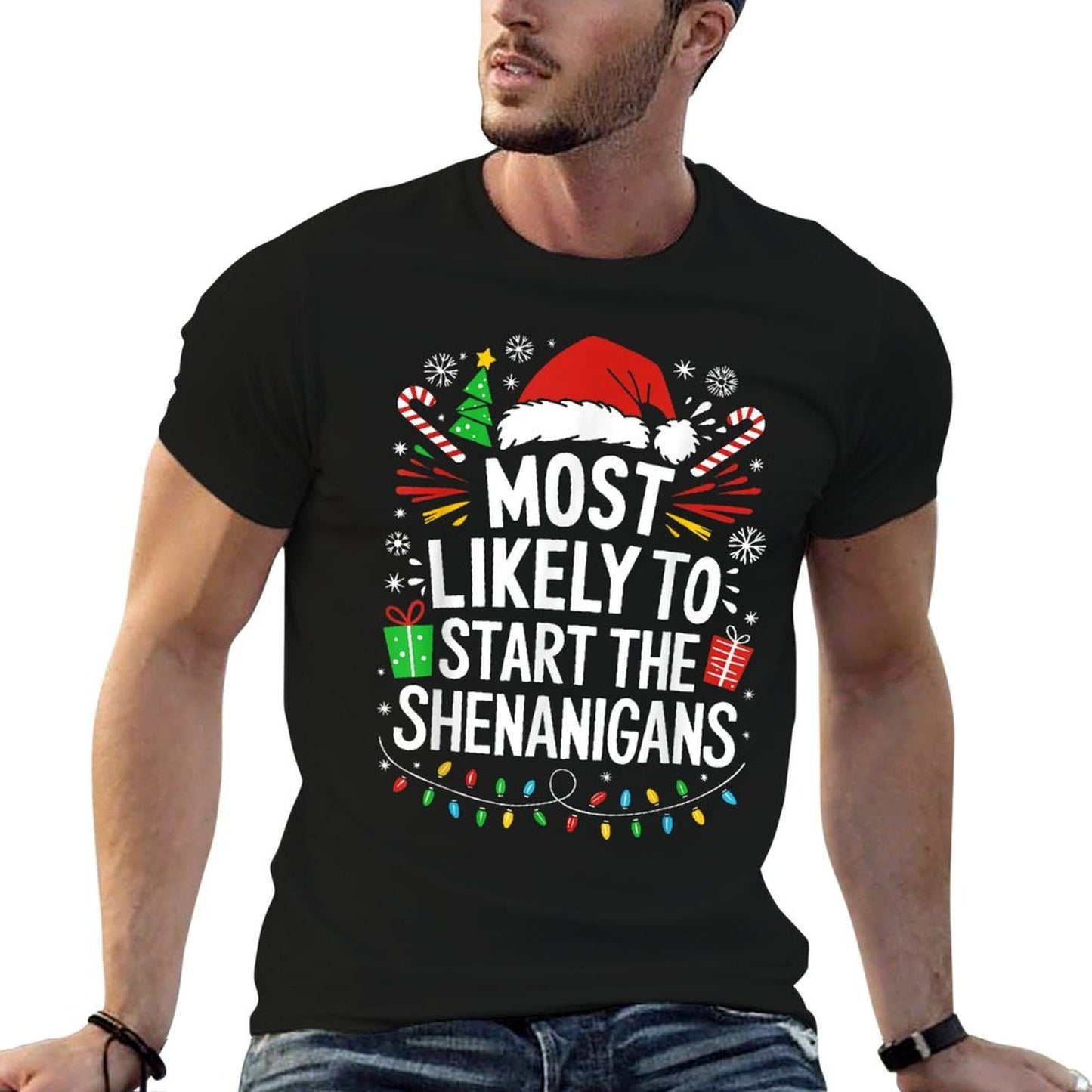 Most Likely To Start The Shenanigans Family Christmas  Slim-fit Cut T-Shirt