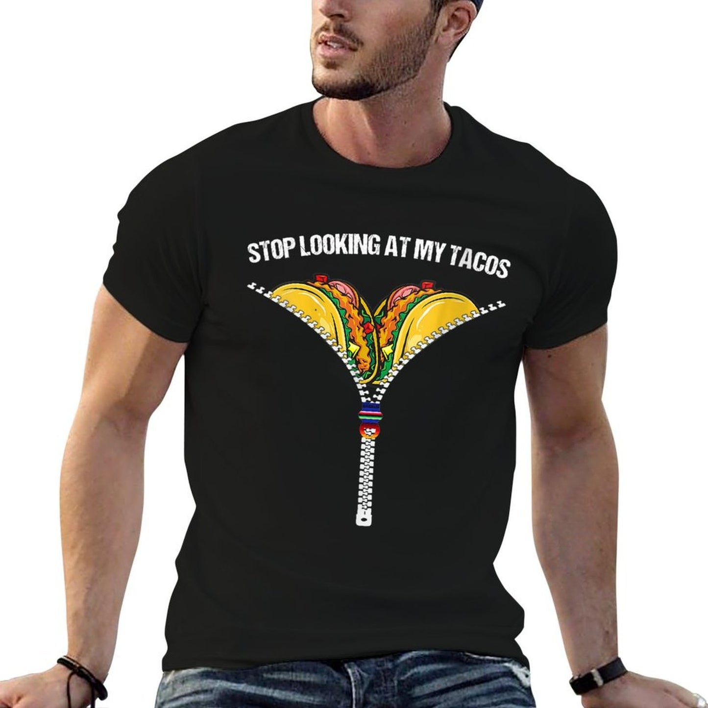 Womens Stop Looking At My Tacos Funny Mexican Fiesta Cinco De Mayo  Slim-fit Cut T-Shirt