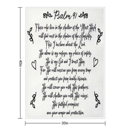 Psalm 91  Christian Inspirational Bible Verse Decorative Handwriting Plush Throw Blanket
