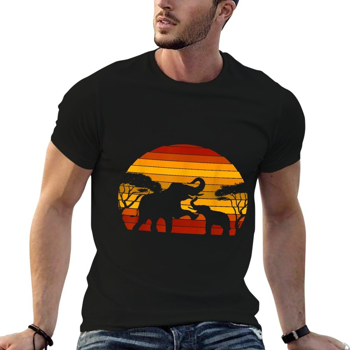 Retro Africa Animal Zoo Keeper Gift Safari Sunset Elephant  Heathered Texture T-Shirt