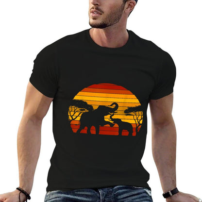 Retro Africa Animal Zoo Keeper Gift Safari Sunset Elephant  Heathered Texture T-Shirt