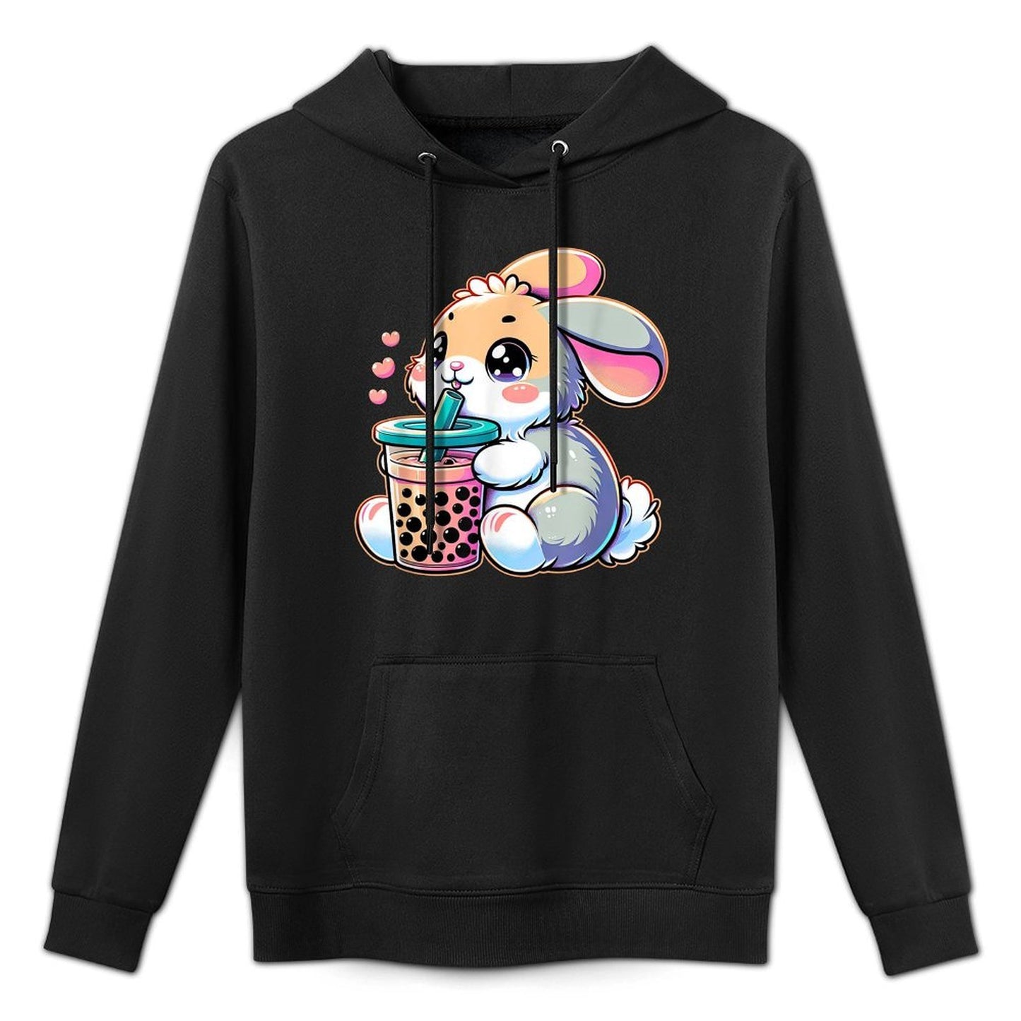 Cute Bunny Rabbit Drink Boba Tea Kawaii Easter For Kidn Machine Washable Hoodie