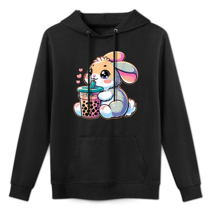 Cute Bunny Rabbit Drink Boba Tea Kawaii Easter For Kidn Machine Washable Hoodie