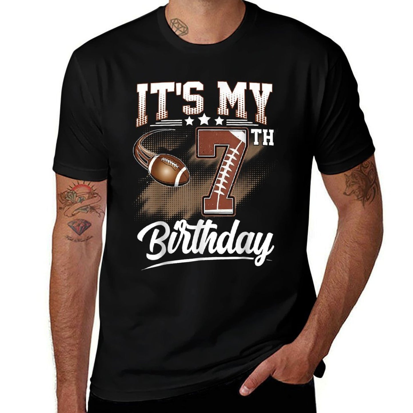 Kids 7 Year Old It's My 7th Birthday Football Themed Party  High-quality Stitching T-Shirt