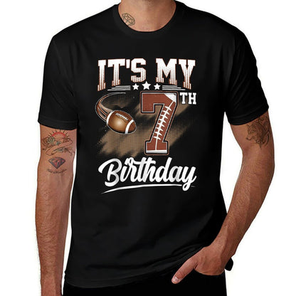 Kids 7 Year Old It's My 7th Birthday Football Themed Party  High-quality Stitching T-Shirt