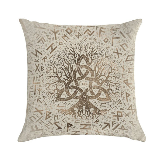 Tree of Life with Triquetra And Futhark Pastel Gold Soft Gift Ready Throw Pillow