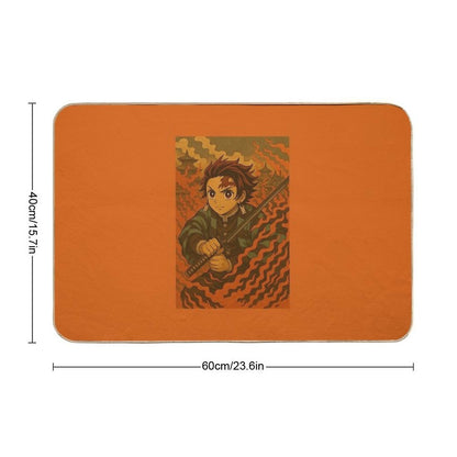 Japanese Vintage Drawing Tanjiro  Stain-Proof Bath Mat