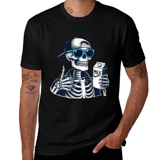 Skeleton Just A Dad Who Always Came Back With Milk (2 SIDES)  Polyester Blend T-Shirt