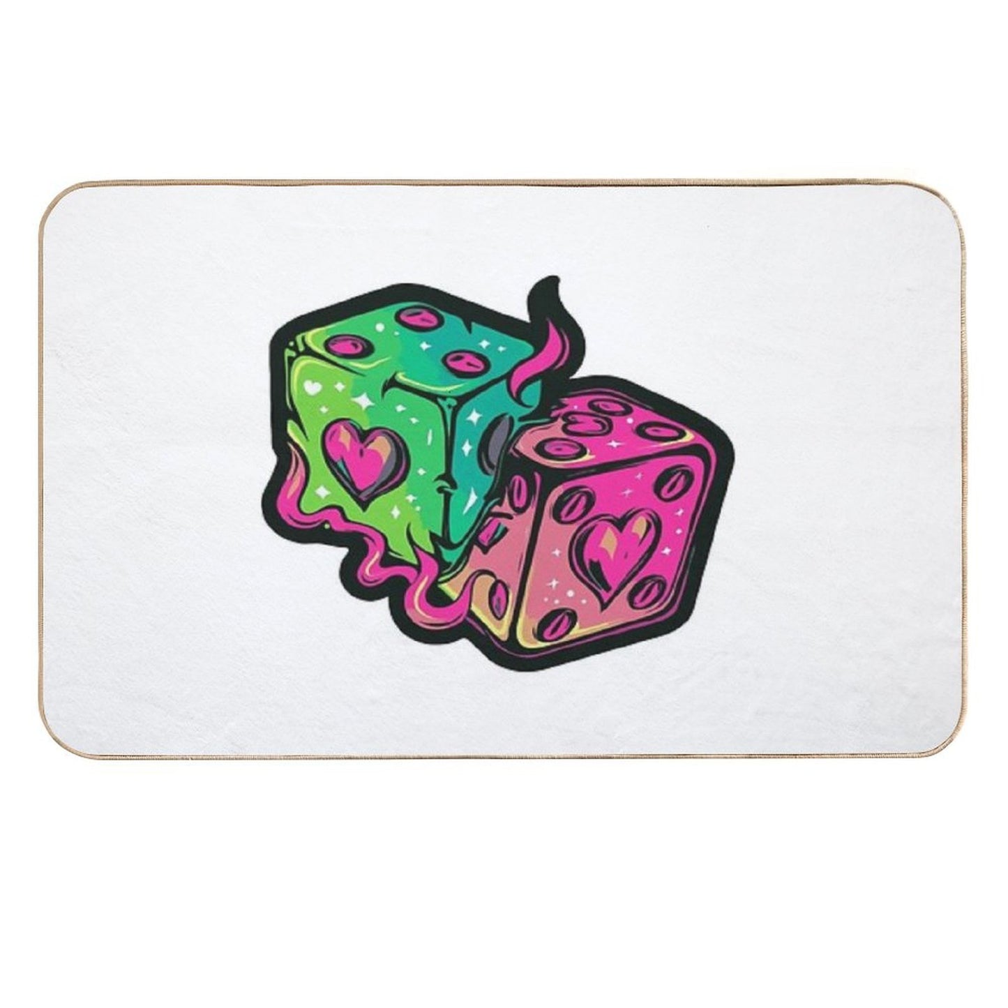 Neon Dice Hearts  Fade-Resistant Bath Mat