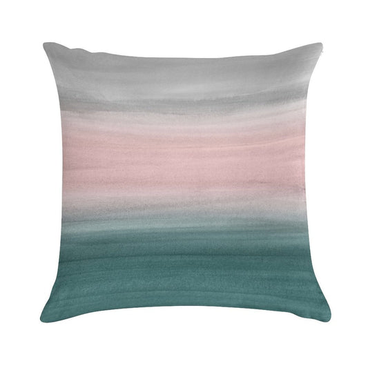 Touching Teal Blush Gray Watercolor Abstract #1 #painting #decor #art Soft Shrink-Resistant Throw Pillow