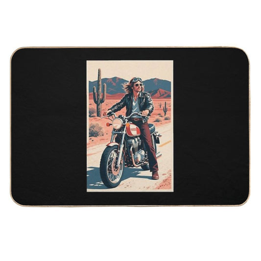 Vintage 70s Biker Illustration in Hope Style  Slip-Resistant Bath Mat