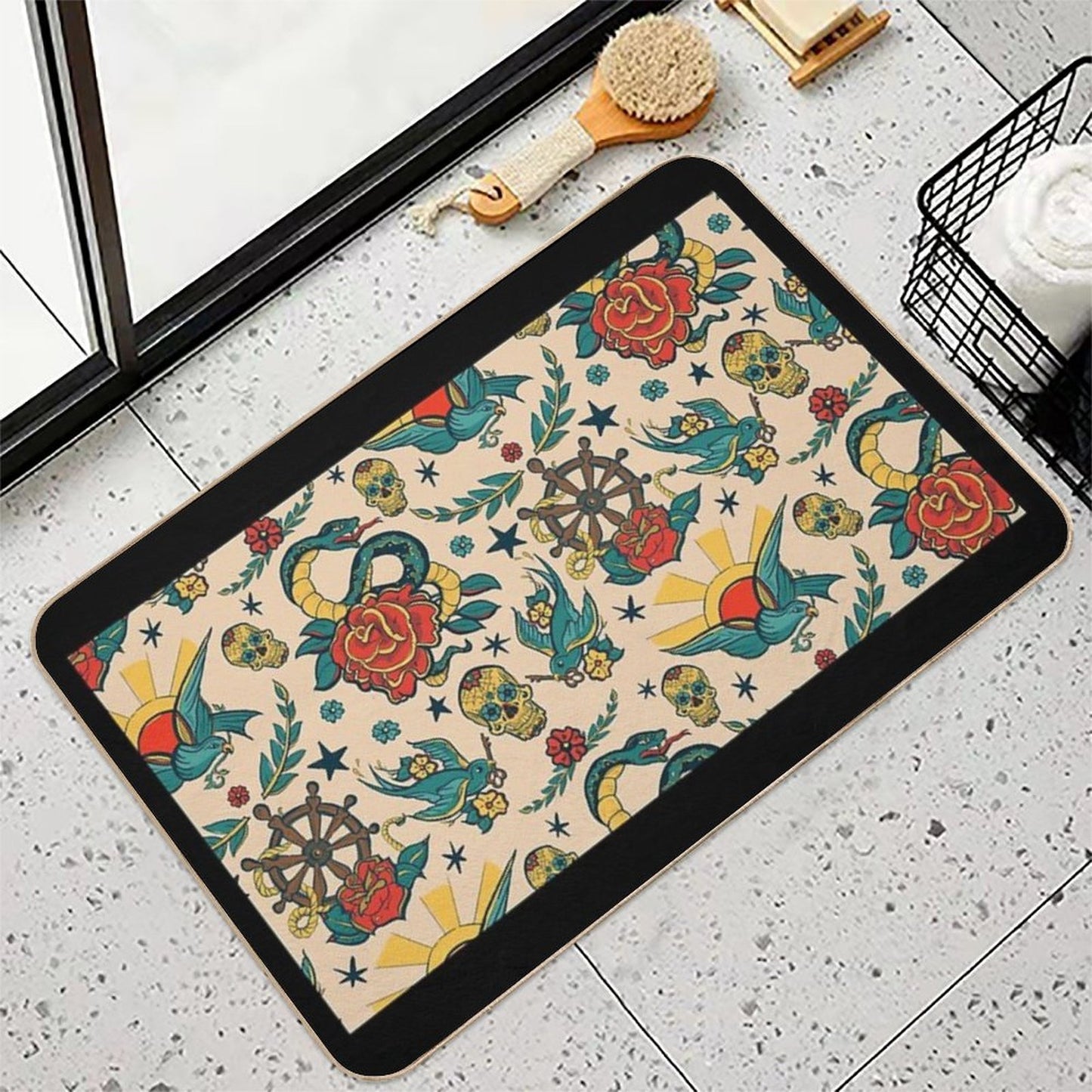 Punk Tattoo Pattern Design And Illustration  Stain-Proof Bath Mat