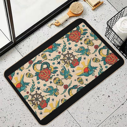 Punk Tattoo Pattern Design And Illustration  Stain-Proof Bath Mat